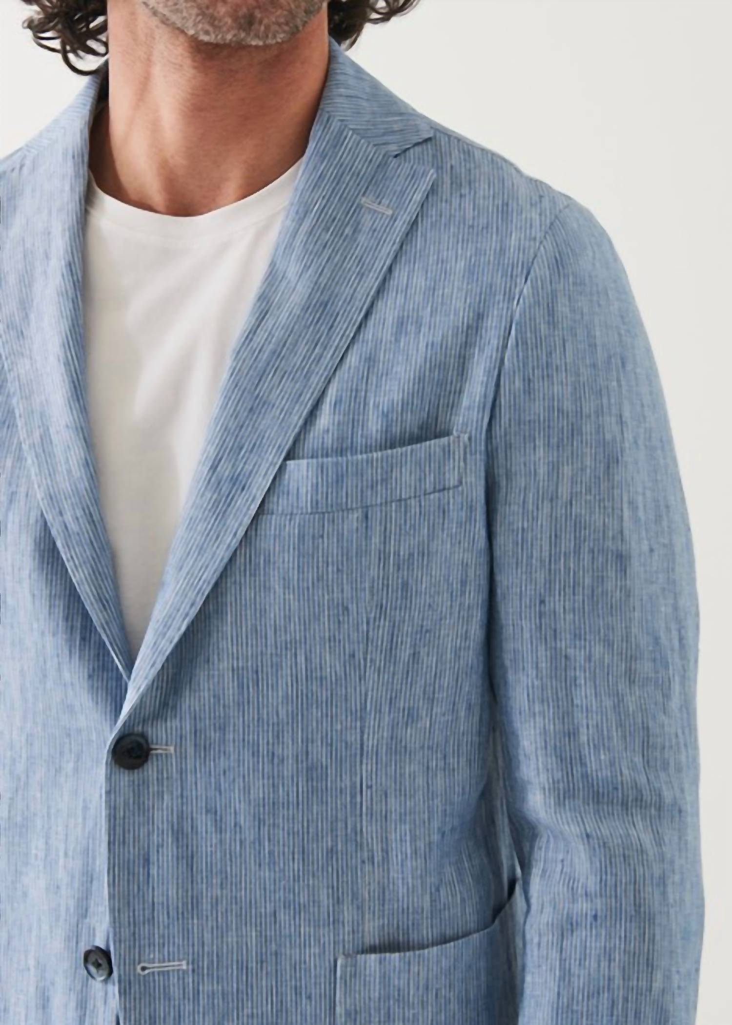Patrick Assaraf - STRIPED LINEN TWO-BUTTON BLAZER