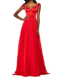 Sherri Hill - Lace Cap-Sleeves Chiffon Prom Dress