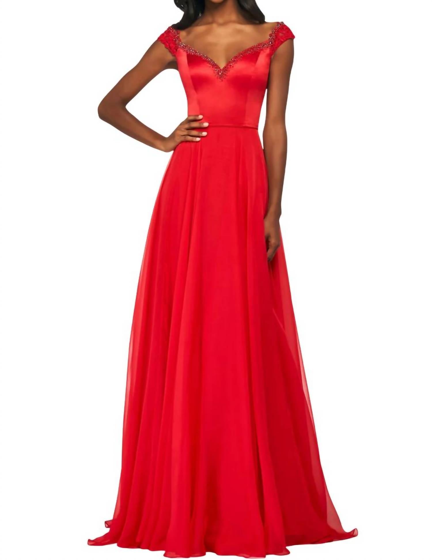 Sherri Hill - Lace Cap-Sleeves Chiffon Prom Dress