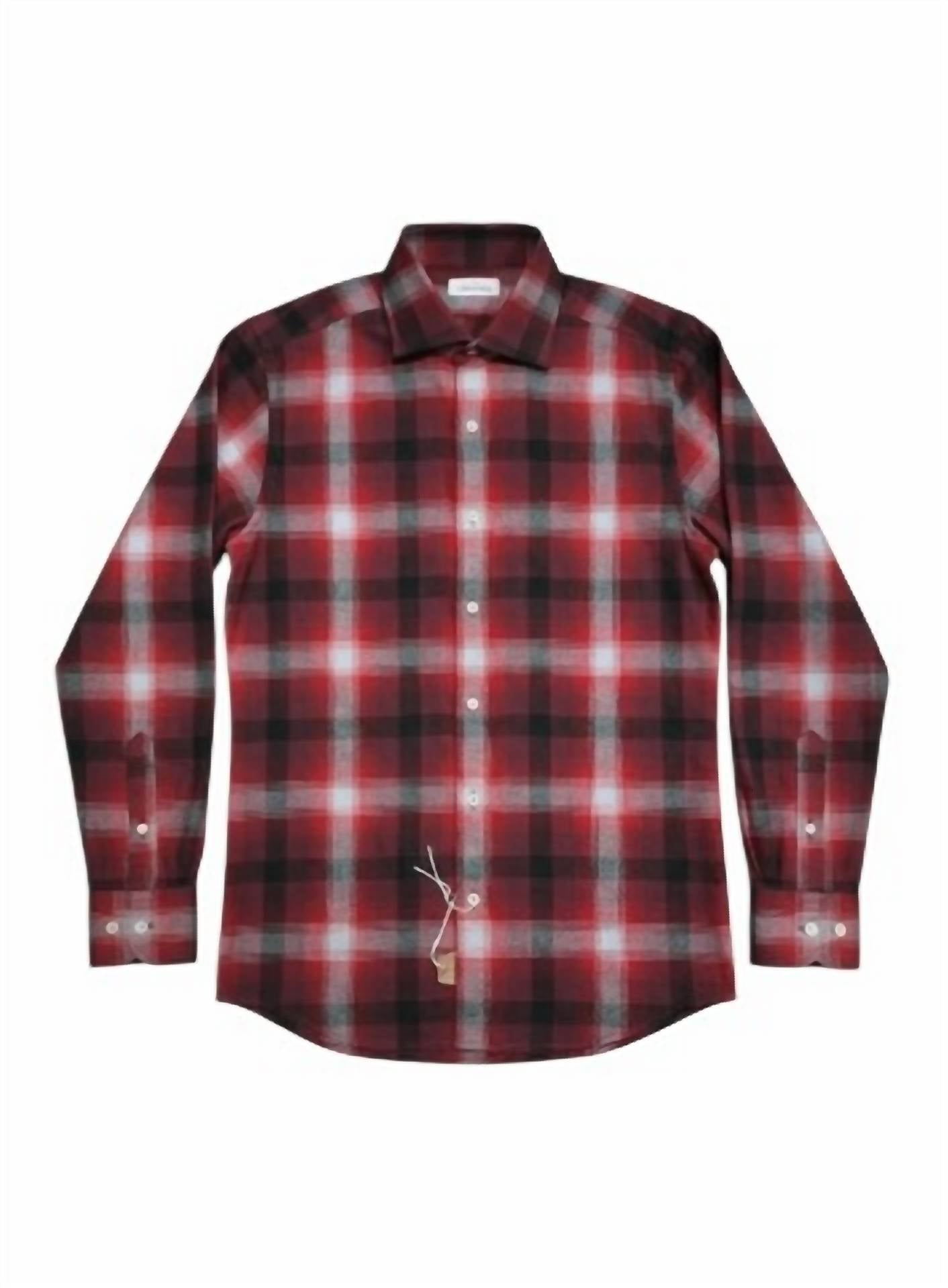 Gherardi Men's Long Sleeve Plaid Collared Shirt - men's long sleeve top