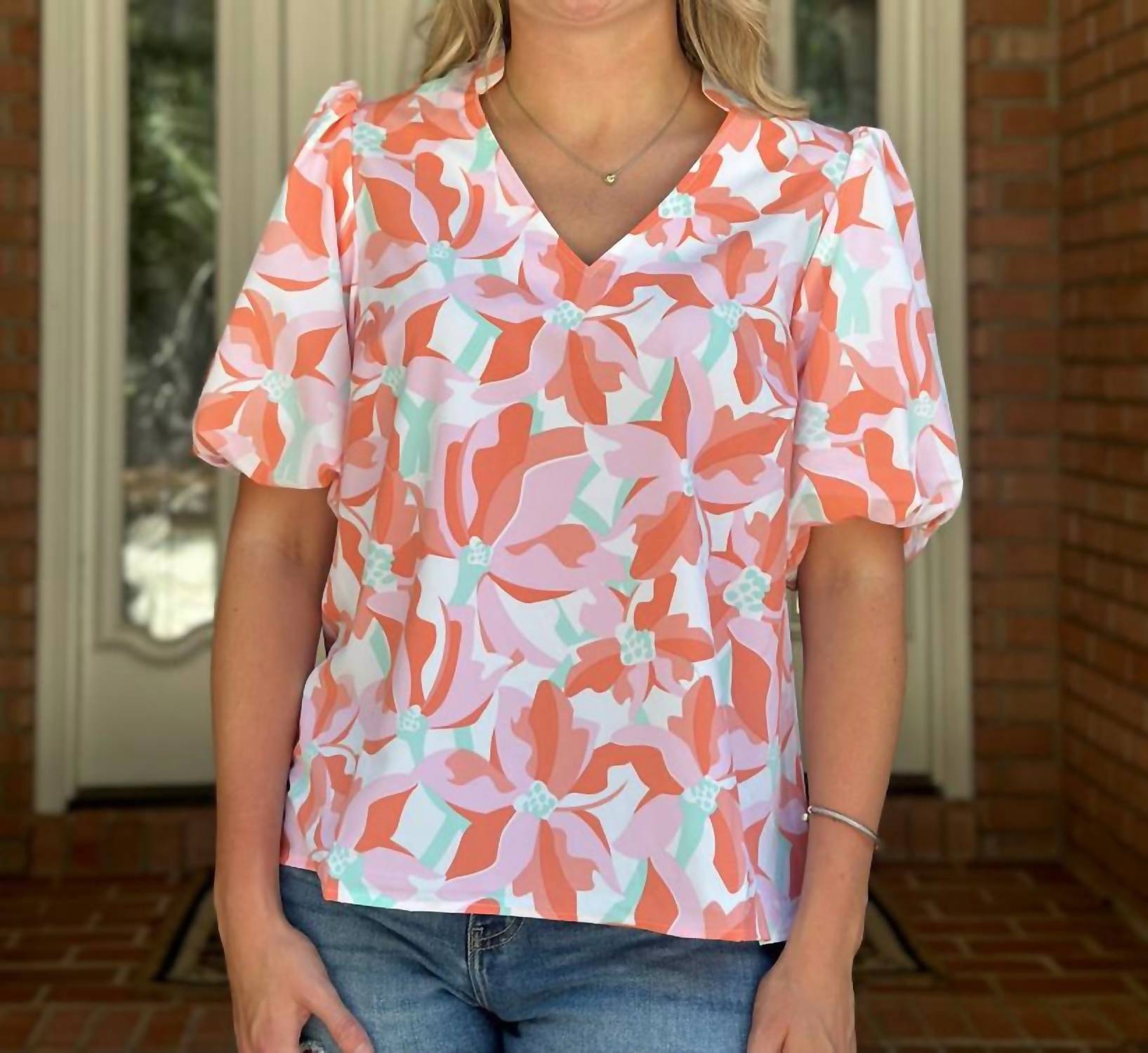 Mary Square Kenzie Botanical Bliss Top in white - women's blouse