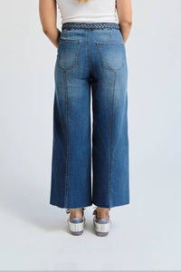 1822 Denim - High Rise Wide Leg Braided Waistband Denim Jeans