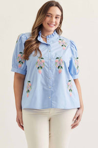 Entro - Embroidered Floral Short Sleeve Top - Plus
