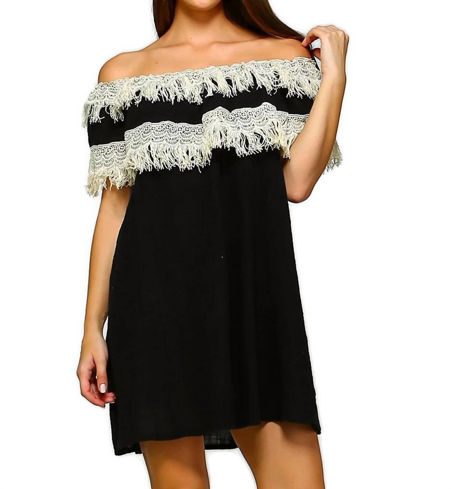 Velzera - Off The Shoulder Fringe Mini Dress