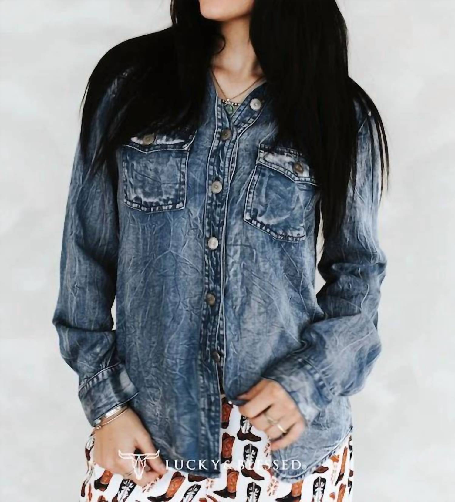 Lucky & Blessed - Washed Western Denim Shirt