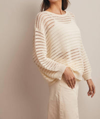Forte - Open-Knit Stripe Sweater Top