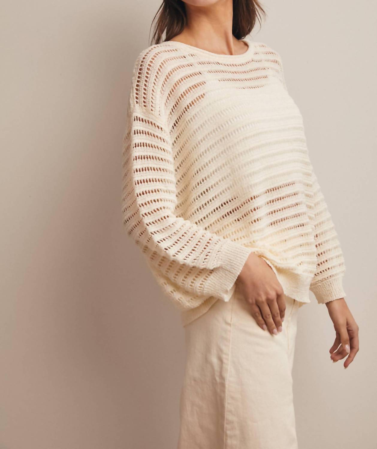 Forte - Open-Knit Stripe Sweater Top