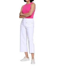 Slimsation By Multiples Raw Edge Hem Crop Jeans in white - women's jeans - detail view
