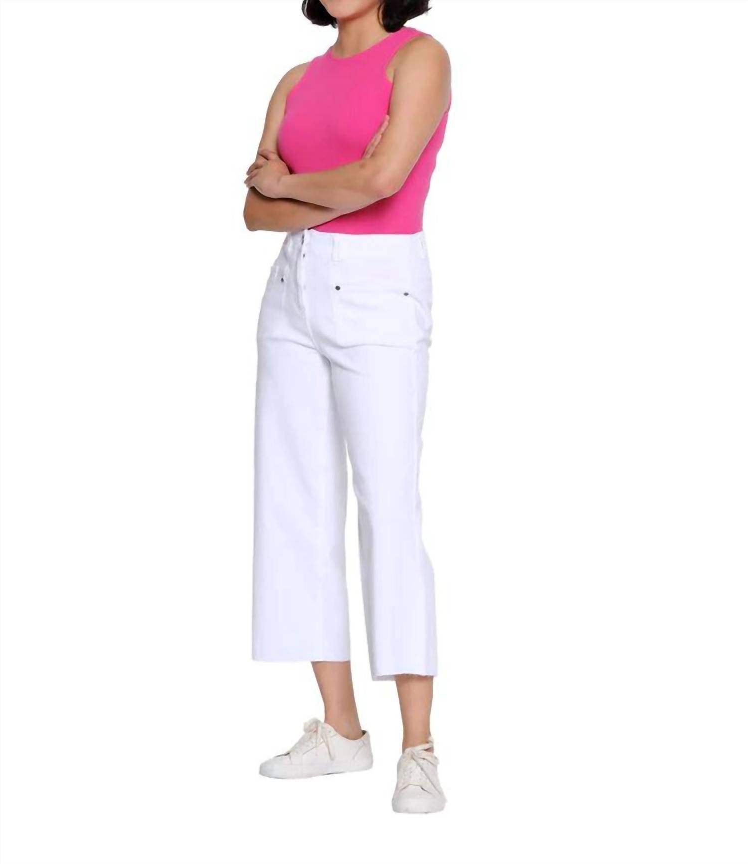Slimsation By Multiples Raw Edge Hem Crop Jeans in white - women's jeans - detail view