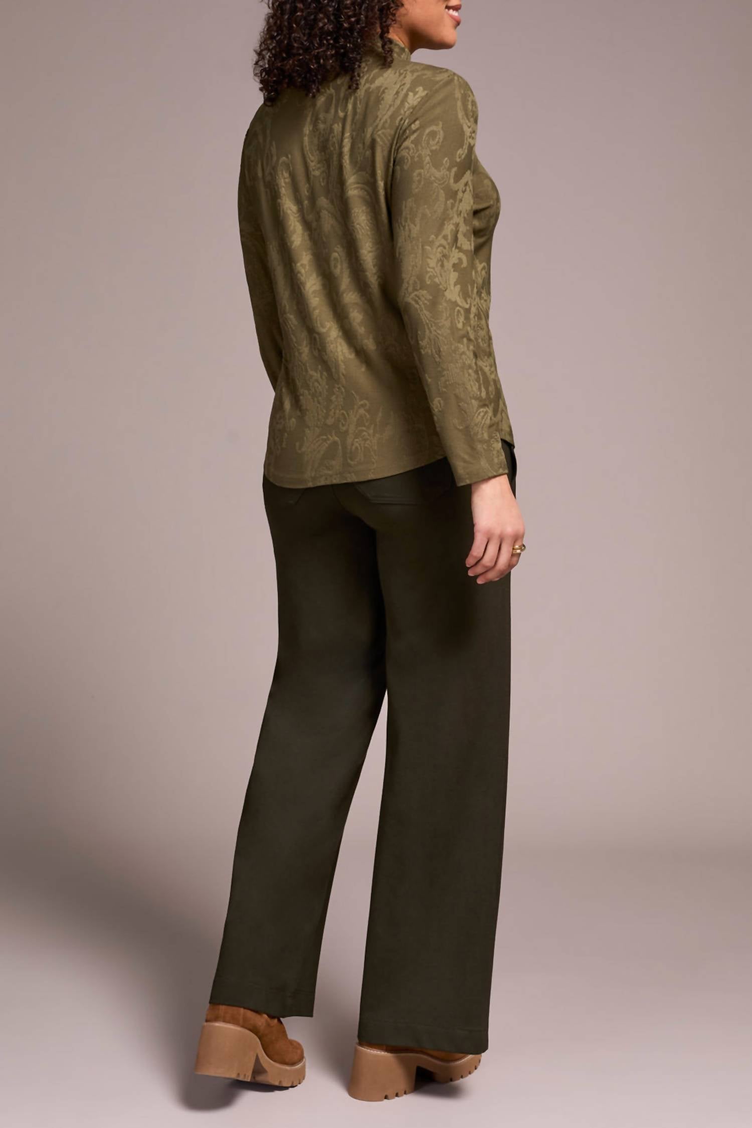 Tribal - Long Sleeve Mock Neck Jacquard Top