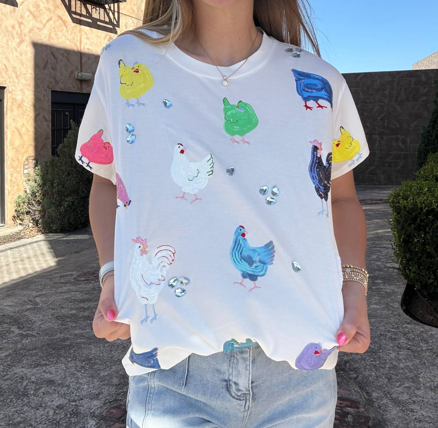 Queen Of Sparkles - Sequins Short Sleeve Chicken Tee