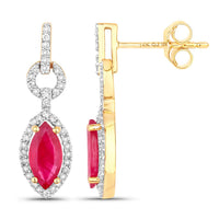 Diana M Jewels Women's Marquise Natural Ruby Stud Earrings (1.23 Ct) - Petite in 14k yellow gold - women's jewelry - detail view