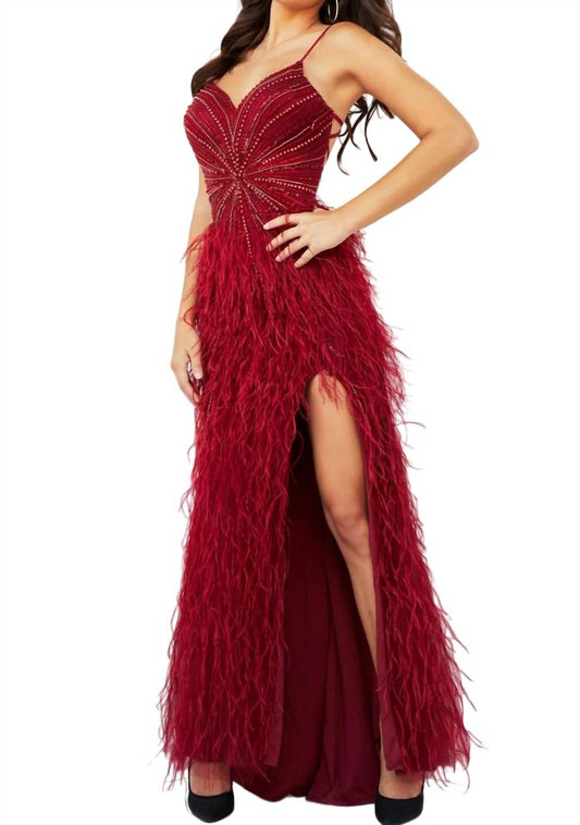 Jovani - Feather Accent Prom Dress