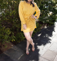 Entro - Solid Satin Round Neck Long Sleeve Dress