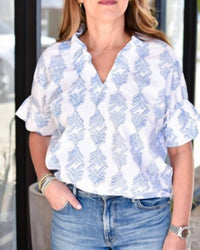 Finley Crosby Top in blue palmetto - women's blouse