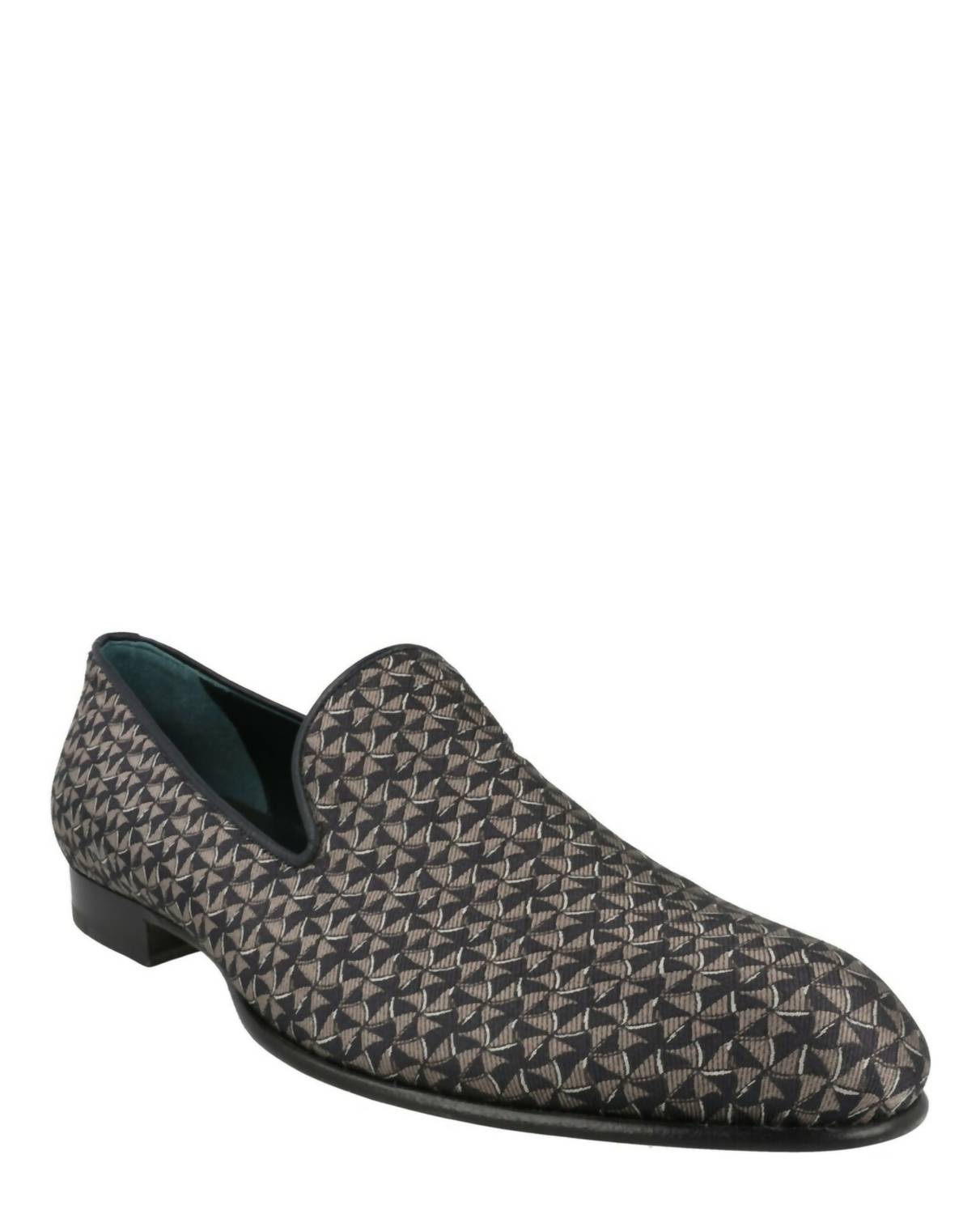 Brioni Men's Geometeric Pattern Slip-on Loafers in midnight blue beige - men's loafer - detail view