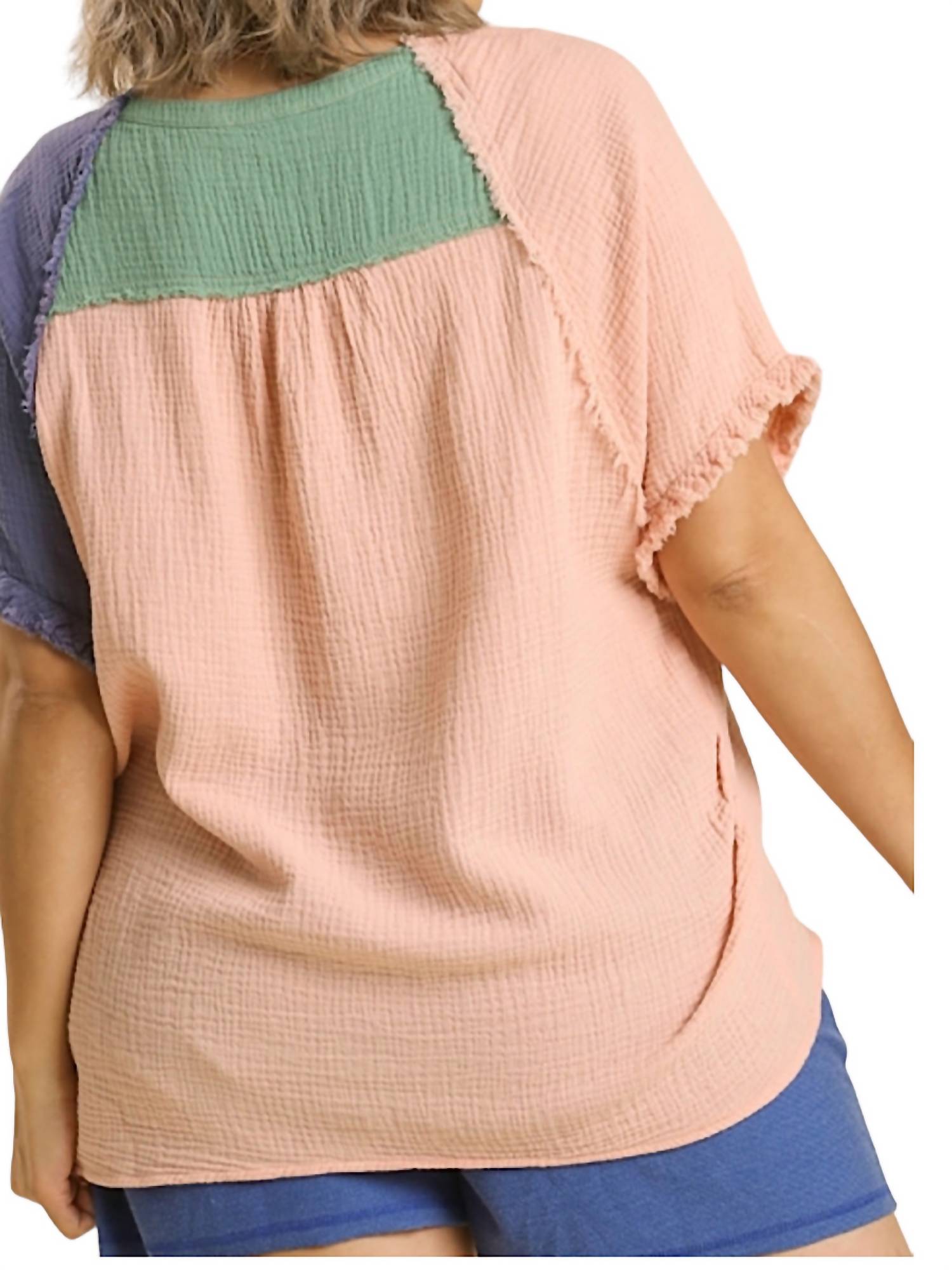 Umgee - Colorblock Short Sleeve Top - Plus