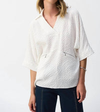 Joseph Ribkoff - Seersucker Boxy High-low Top