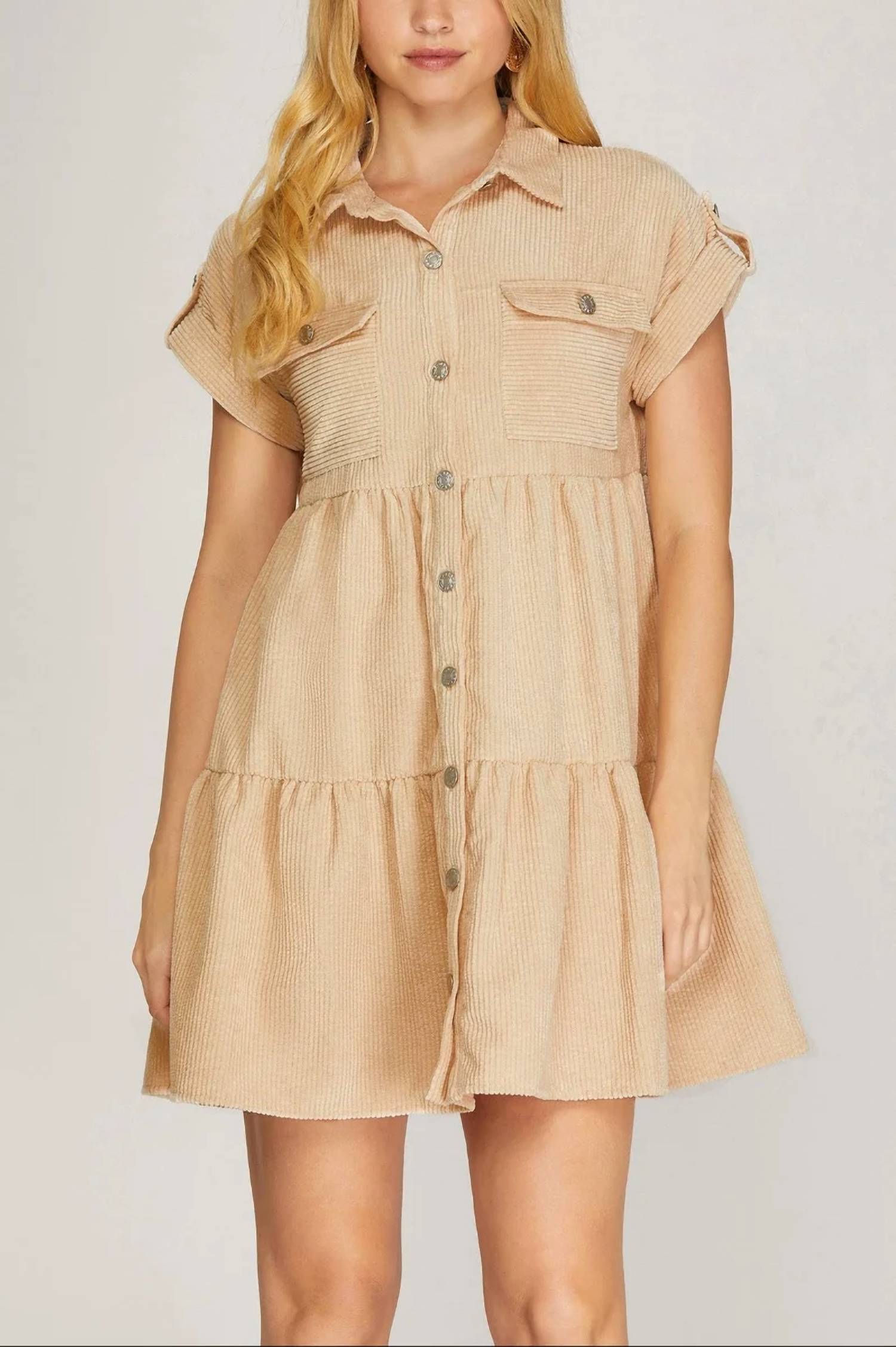 She + Sky - Button Down Corduroy Dress