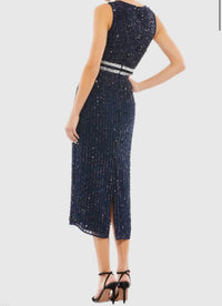 Mac Duggal - Sleeveless High Neck Beaded Midi Sheath Dress