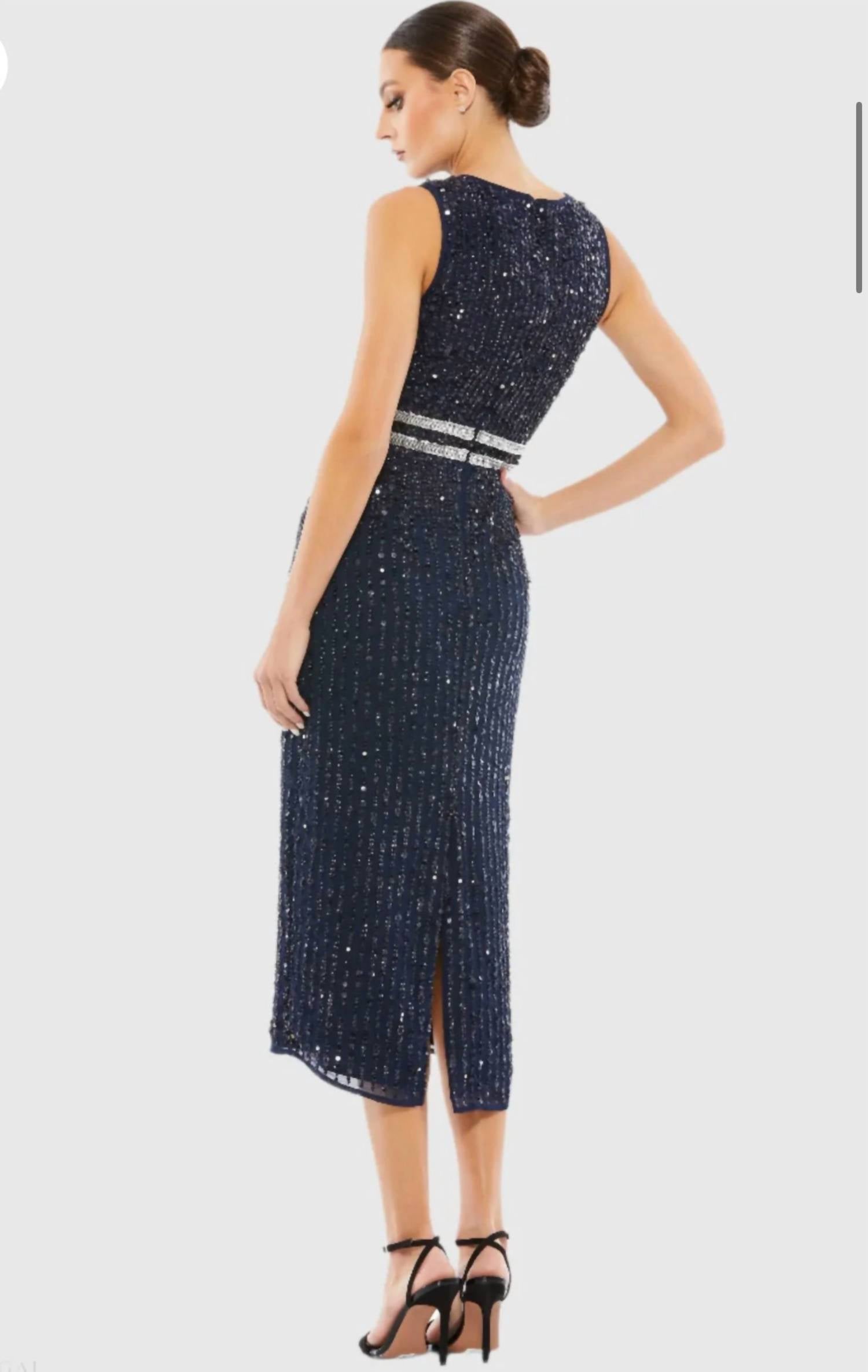 Mac Duggal - Sleeveless High Neck Beaded Midi Sheath Dress