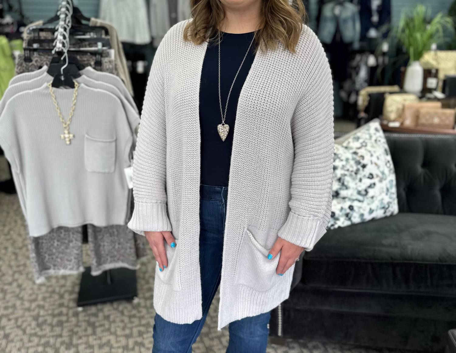 dear lover Oversized Fold Over Sleeve Open Front Cardigan in grey - women's cardigan