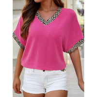 1 The Woman - Leopard Trim Ribbed Top