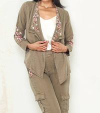 Paparazzi - Tencel Embroidered Open Front Cardigan Jacket