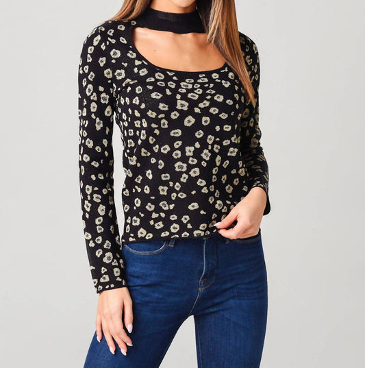 525 America - Jacquard Cutout Mockneck Top