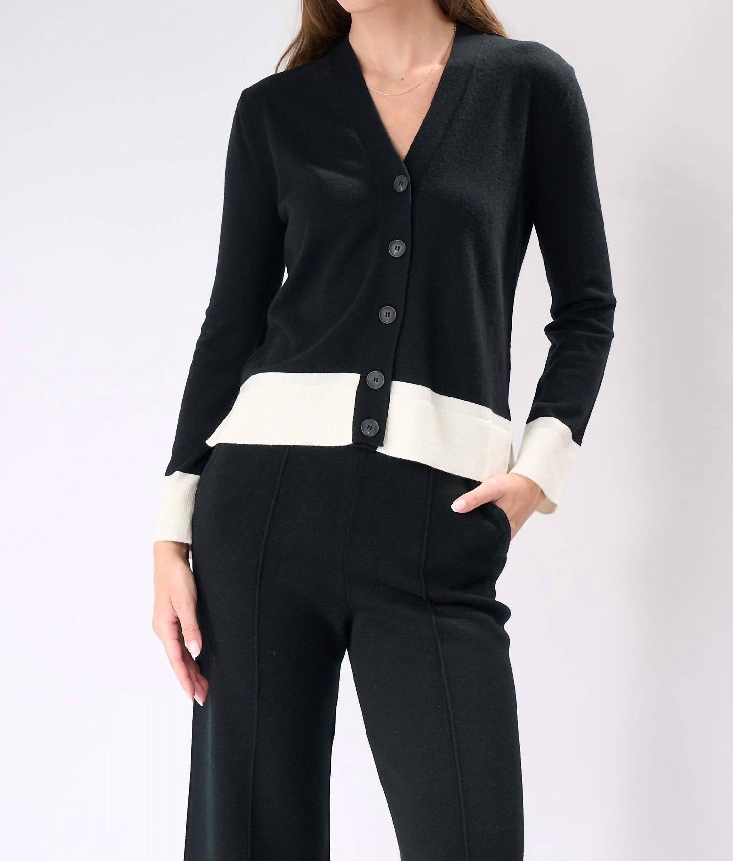 Cashmere Clouds - Two-Tone Button Cashmere Cardigan