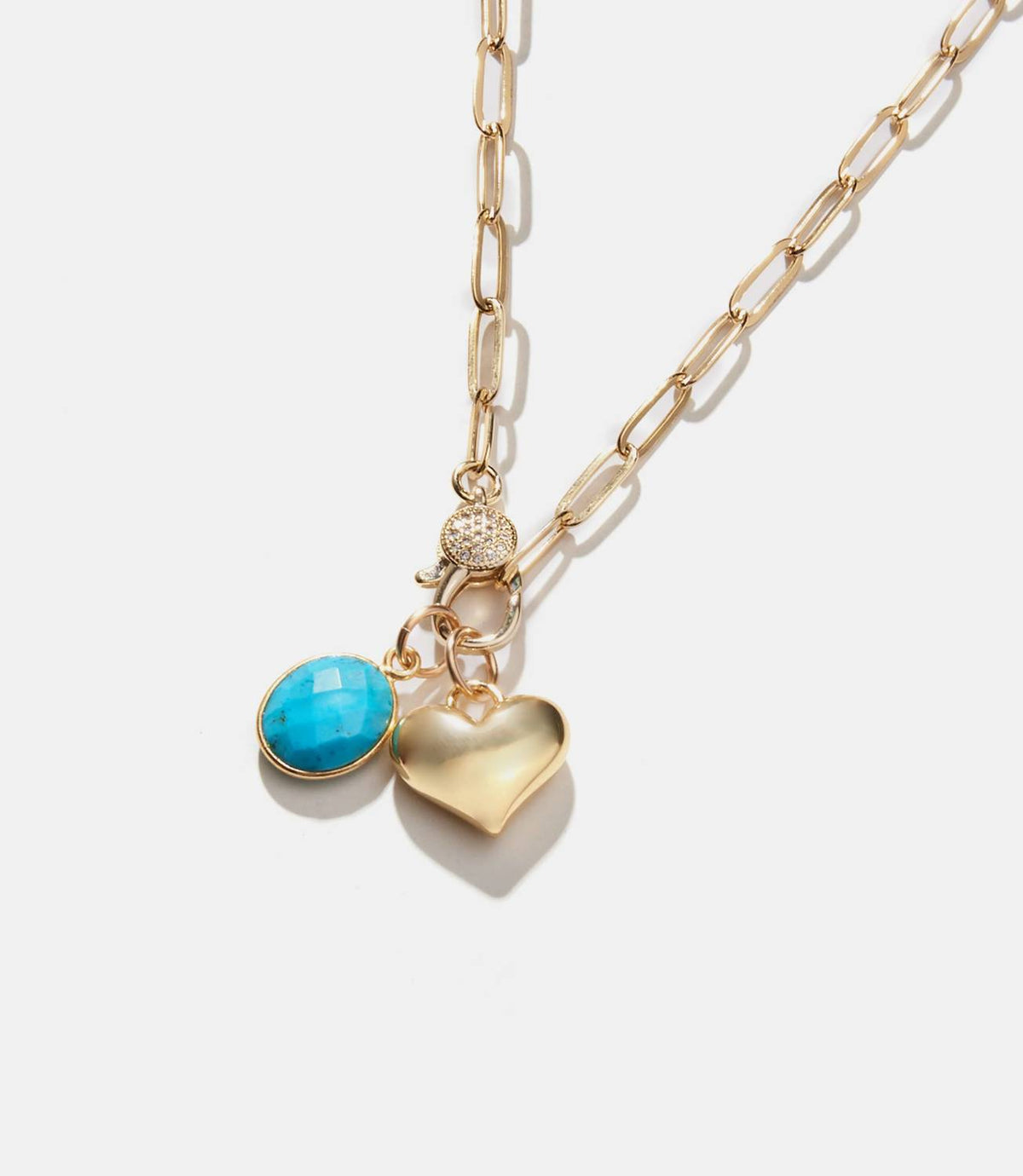 Knotty Bling - Women's Turquoise Stone And Heart Charm Necklace