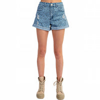 Easel - Wild Side Leopard Denim Short