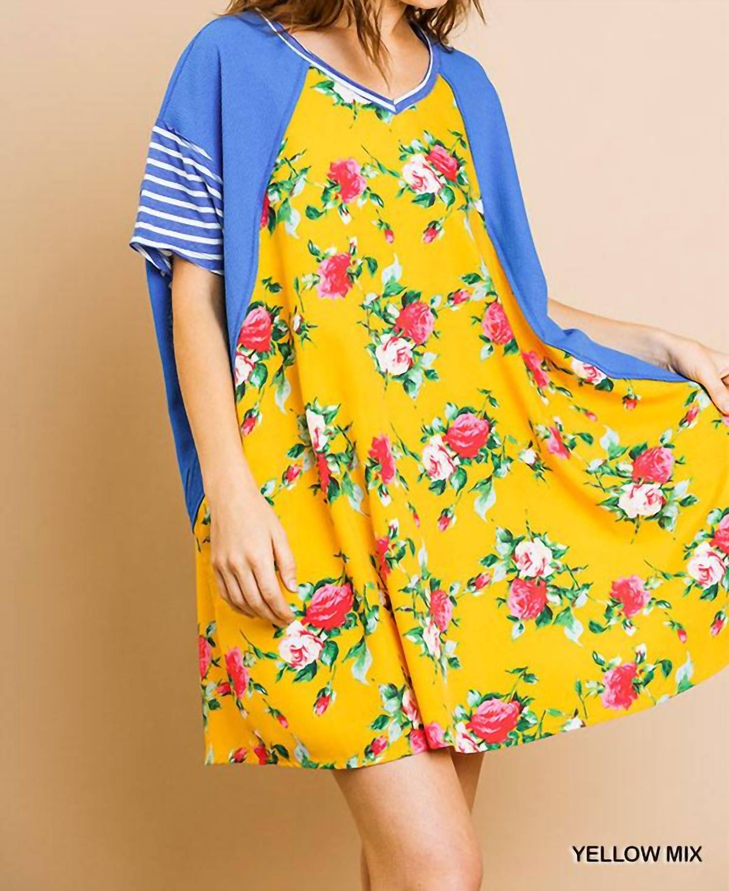 Umgee - Striped & Floral Pocket Dress