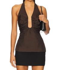 MISHA Alusia Silk Top in choclate - women's blouse