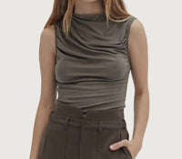 Crescent - Lara Sleeveless Shirred Knit Top