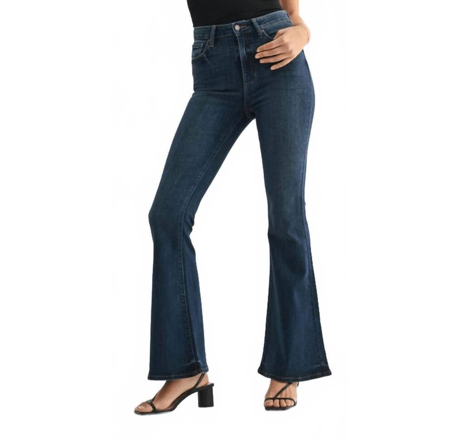 JUST BLACK DENIM Clean Bell Bottom Jean in dark wash - women's jeans - detail view