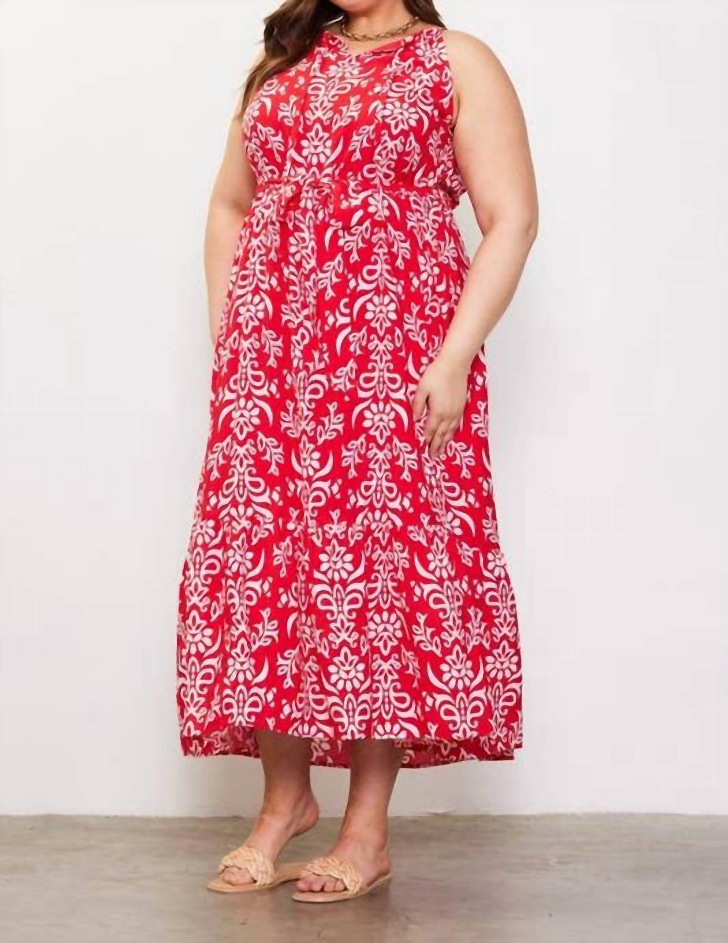 Skies Are Blue - Printed Halter Neck Maxi Trepeze Dress - Plus