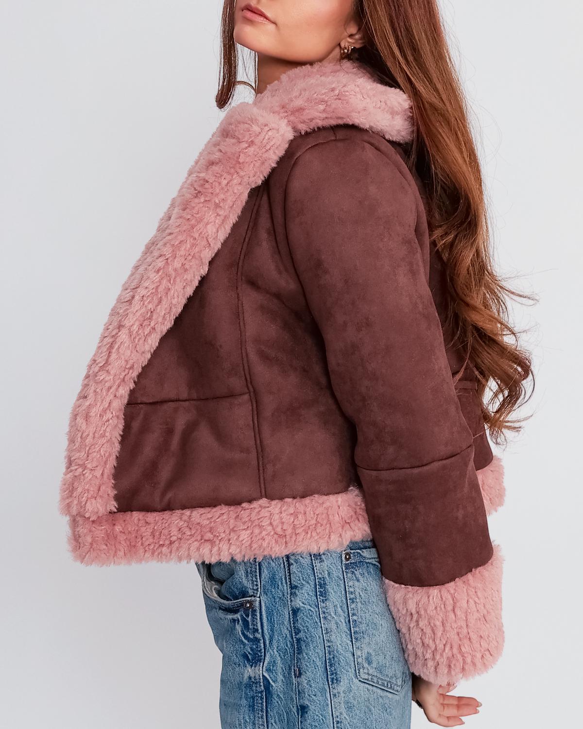 Pretty Garbage - Faux Suede Shearling Jacket