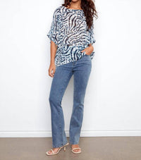 CHARLIE B Printed Dolman Cotton Blend Blouse in zebra - women's blouse