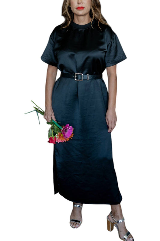 Mable - Short Sleeve Satin Column Maxi Dress