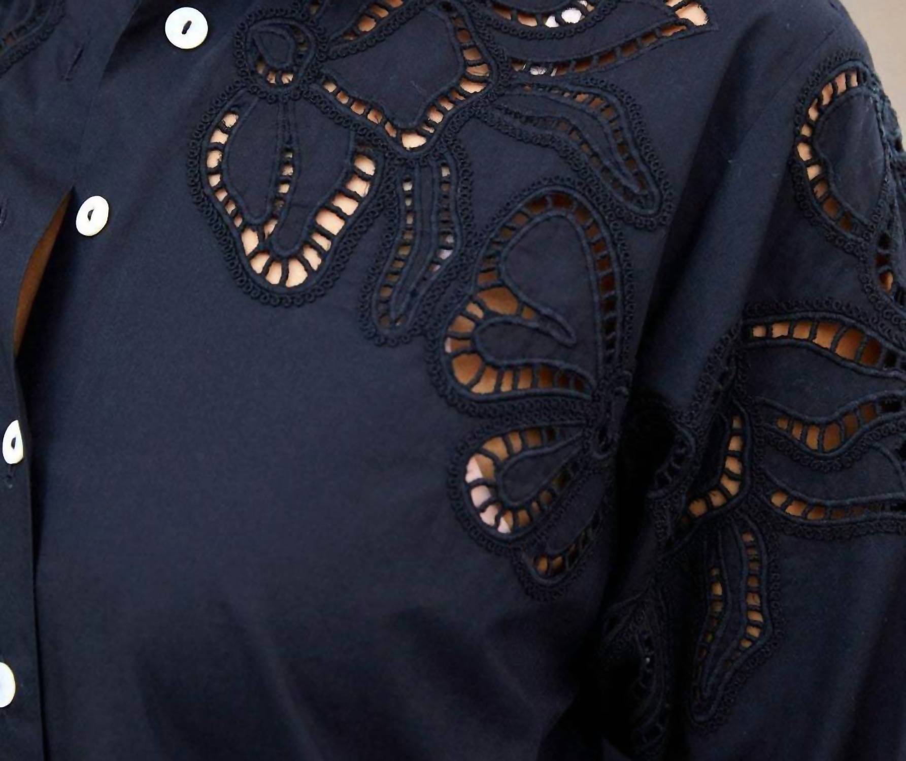 Karen Kane - Long Sleeve Cutout Embroidery Shirt