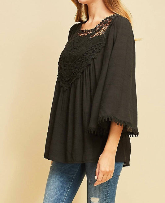 Entro - Crochet Lace Flare Sleeve Top - Plus