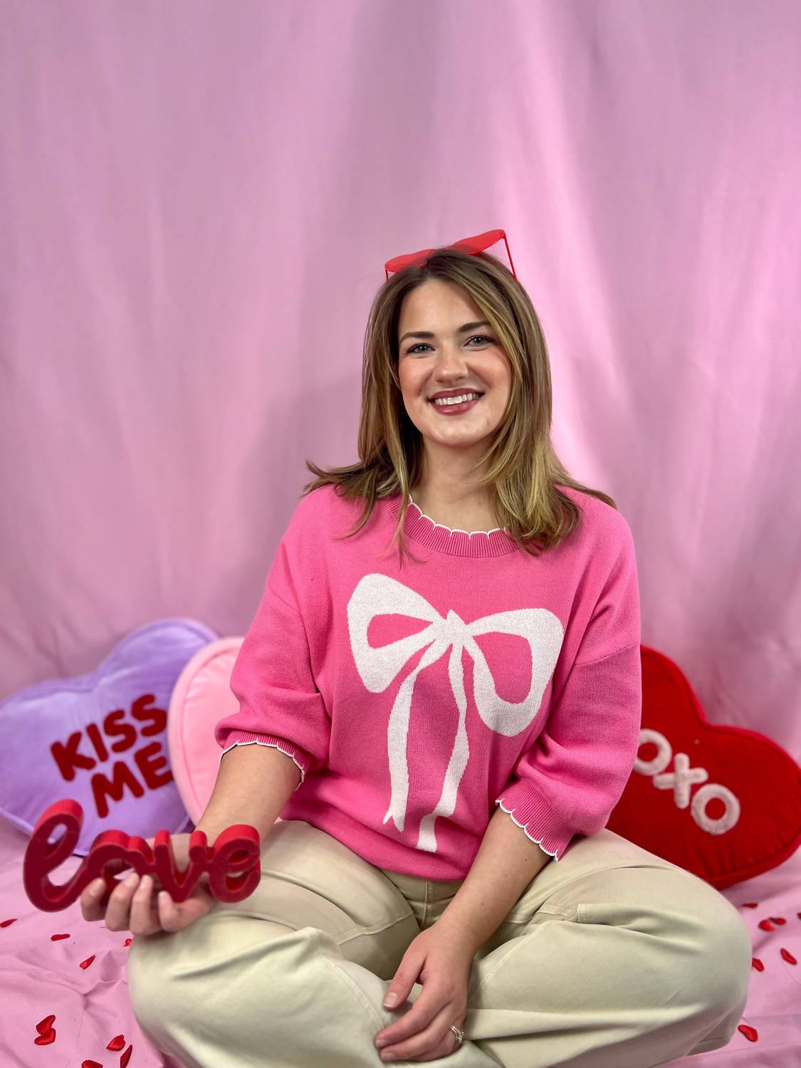 Blakely Rosalie Ribbon Knit Sweater in pink - women's sweater - alternate view