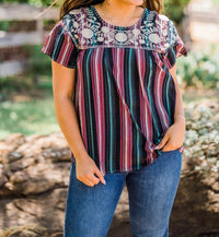 Layerz Clothing - Striped Embroidered Top