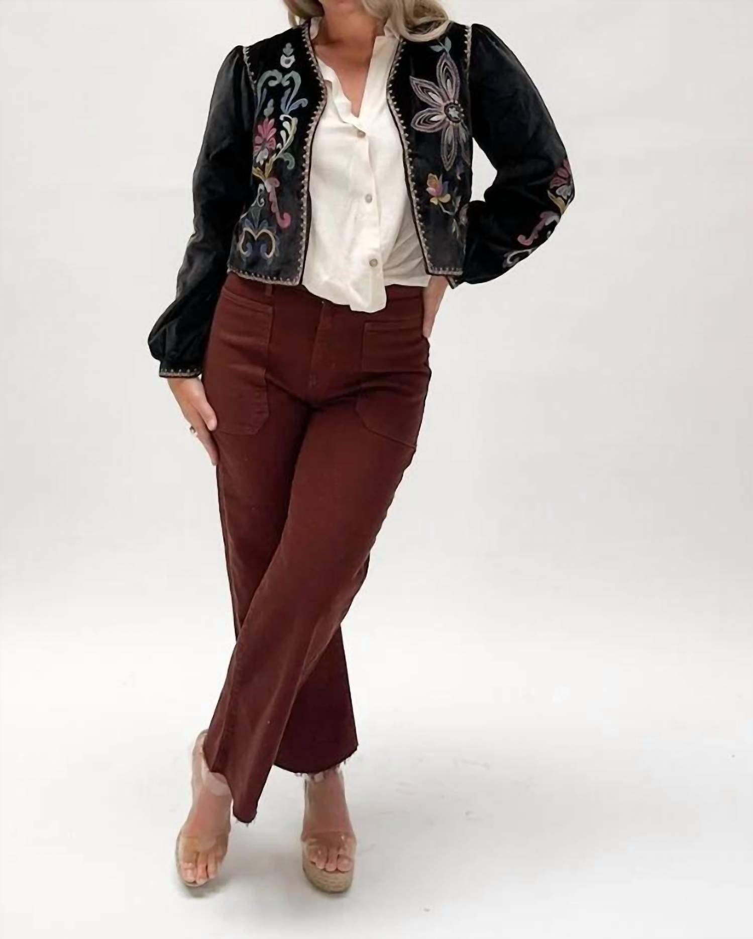 Modenaire - Floral Embroidered Bolero With Trim