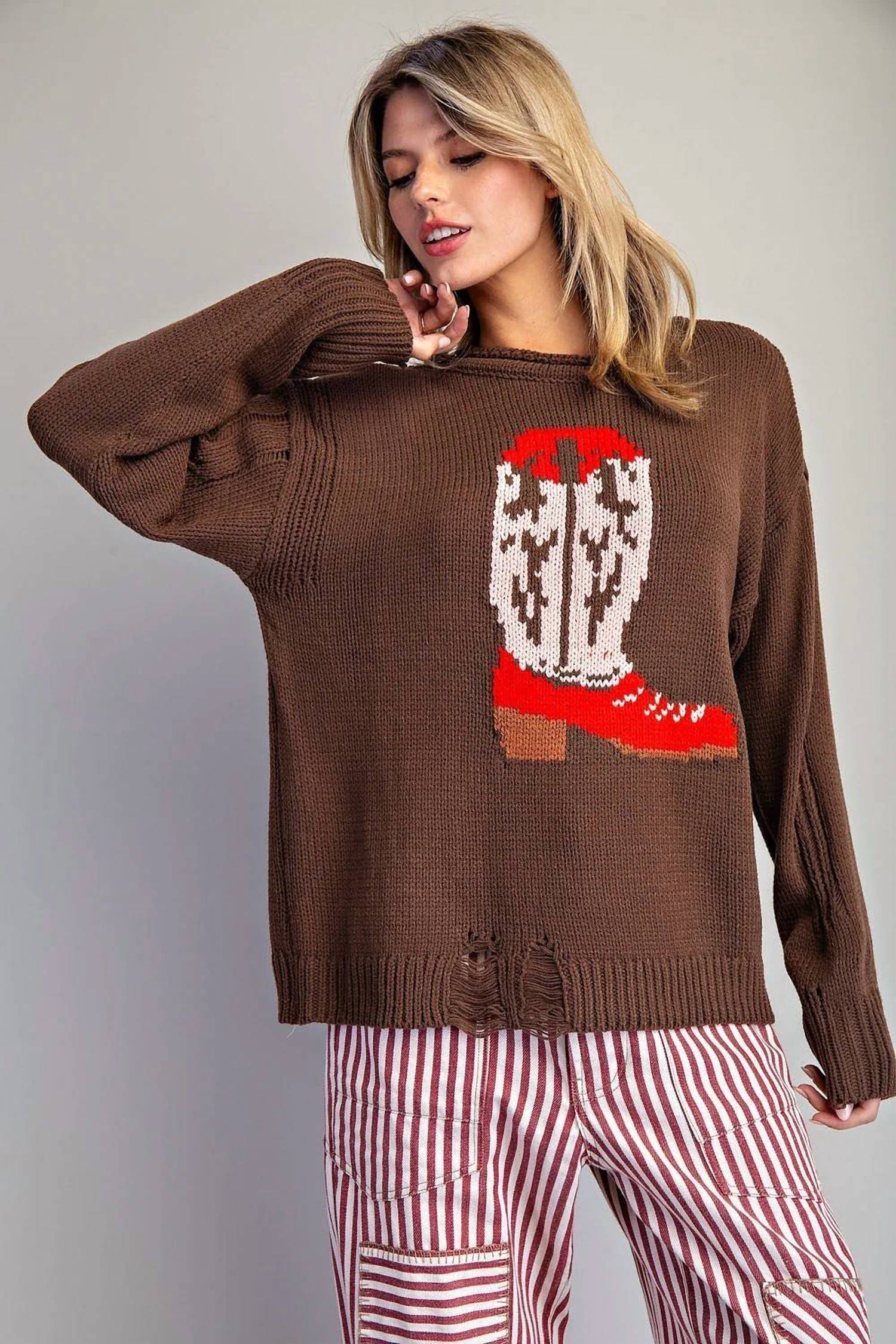Style U - Western Intarsia Long Sleeve Sweater