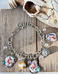 Boho Ranch - Women's Western Style Multi Beaded Charm With Turquoise Stone Accent Bracelet