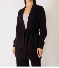 P.CILL Butter Modal Ribbed Contrast Robe in black - women's intimate