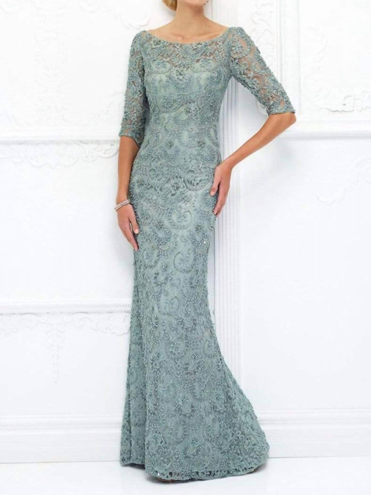 Ivonne D - Beaded Lace Illusion Bateau Tulle Gown