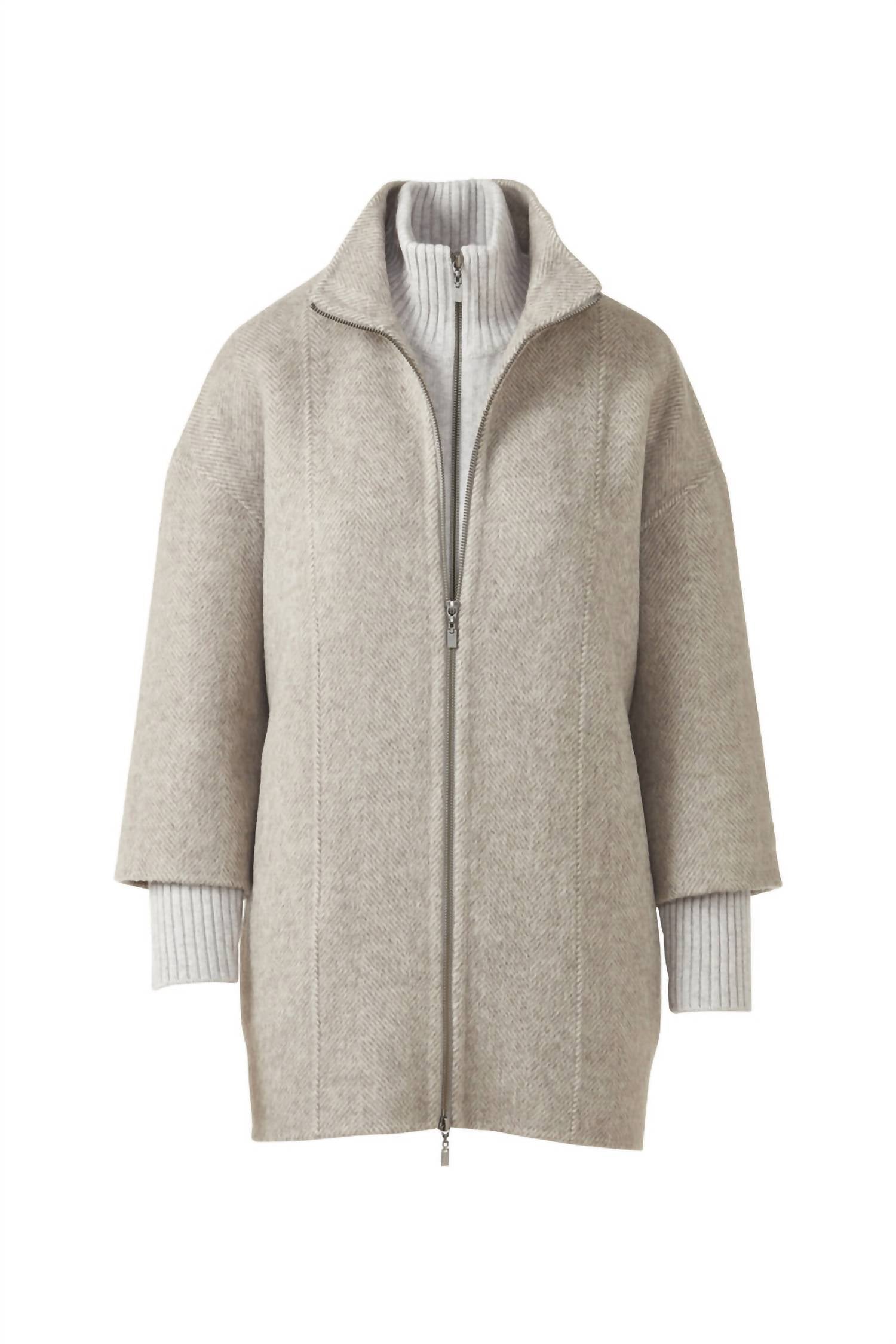 Kinross - Brushed Herringbone Zip Mock Coat
